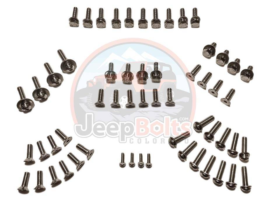 JK Wrangler Jeep Bolts - Jeep JK Hood Door Tailgate Windshield FULL Stainless Set 2-Door Wrangler Bolts 96 Piece Set