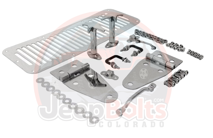 Jeep CJ5 CJ7 CJ8 Full Hood Accessory Replacement Kit Set Stainless Steel or Black Stainless Steel
